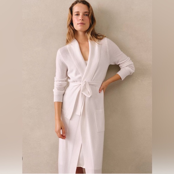 The White Company Long Shawl Collar 100% Cashmere Robe Cream Size Small - Picture 1 of 6